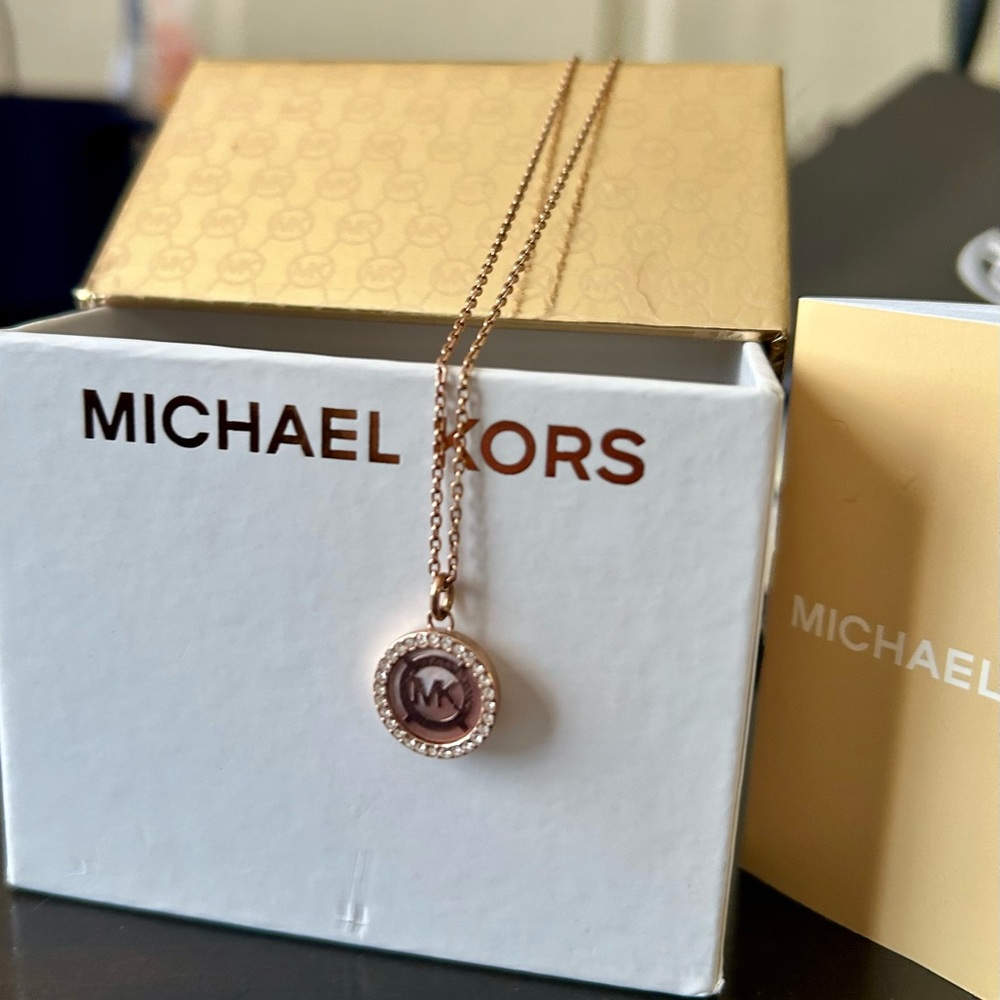 Michael Kors Pink and Gold Pendant Necklace